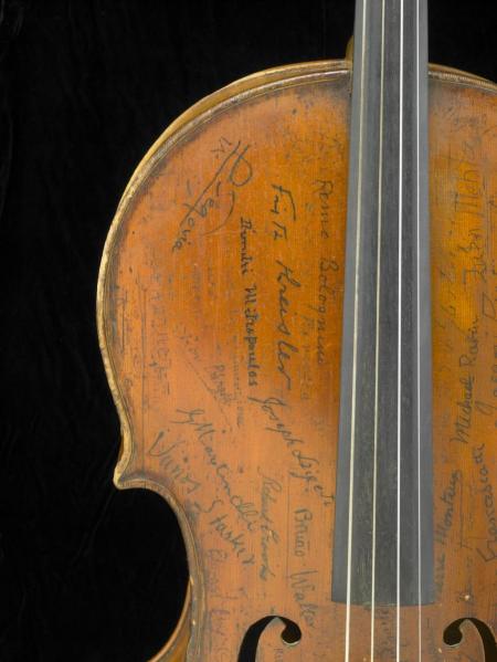 Signatures on the upper bass side of the Rovatti Cello