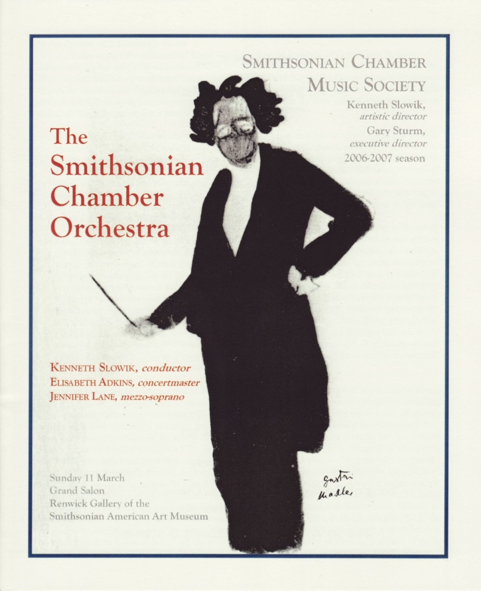 Cover of Smithsonian Chamber Music Society program featuring illustration of a conductor