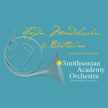 Period horn with text reading Haydn, Mendelssohn, and Beethoven